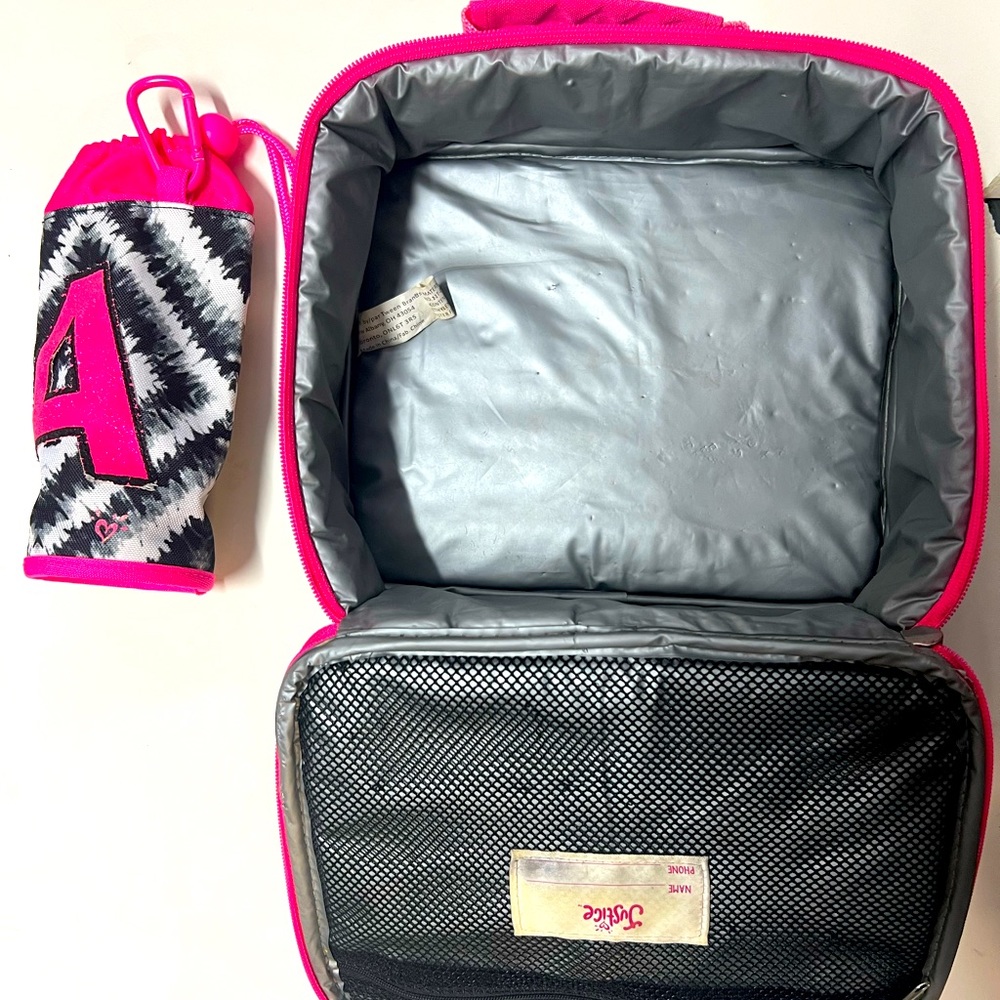 JUSTICE lunch box and water bottle sleeve. Letter A
